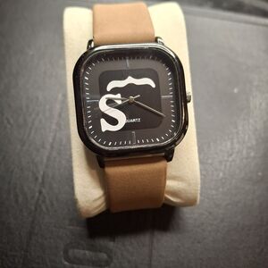 Shabazz Square Black Dial Watch with Tan Leather Strap